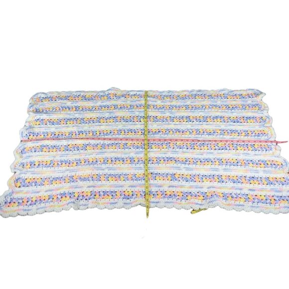 Handmade Crochet Baby Blanket Throw Pastel Sparkle Purple Yellow White Pink - Picture 8 of 10